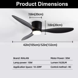 IRALAN Low Floor 52inch Ceiling Fan Modern Bedroom LED Fan Light Dining Living Room Ceiling Lamp Fan Household Electric Fan