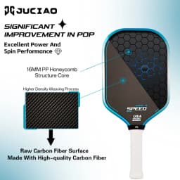 JUCiAO Gen3 Thermoformed T700 Raw Carbon Fiber Pickleball Paddle For Power & Spin (16MM)