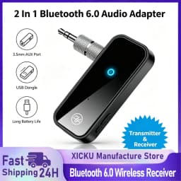 2 In 1 Bluetooth 6.0 Transmitter Receiver 3.5mm AUX Wireless Audio Adapter USB Charging For Car TV Speaker Stereo Headphones