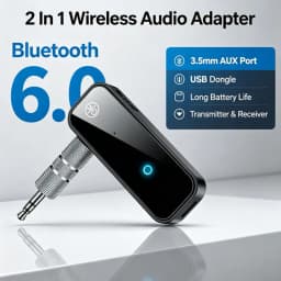 2 In 1 Bluetooth 6.0 Transmitter Receiver 3.5mm AUX Wireless Audio Adapter USB Charging For Car TV Speaker Stereo Headphones