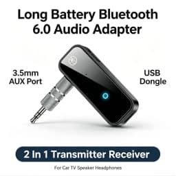 2 In 1 Bluetooth 6.0 Transmitter Receiver 3.5mm AUX Wireless Audio Adapter USB Charging For Car TV Speaker Stereo Headphones