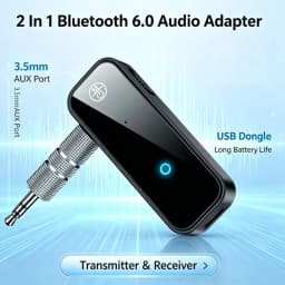 2 In 1 Bluetooth 6.0 Transmitter Receiver 3.5mm AUX Wireless Audio Adapter USB Charging For Car TV Speaker Stereo Headphones