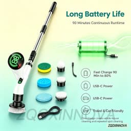 Electric Spin Scrubber, Bathroom Cordless Cleaning Brush Power Scrubber with Replaceable Brush Heads, Electric Cleaning Brush