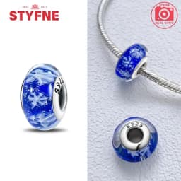 Real Sterling Silver 925 Flower Charms Glass New Original Bead Colorful Murano Fit Original Bracelet DIY for Women Jewelry Gifts