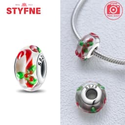 Real Sterling Silver 925 Flower Charms Glass New Original Bead Colorful Murano Fit Original Bracelet DIY for Women Jewelry Gifts