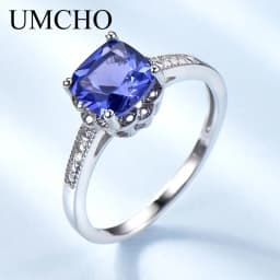 Nano Tanzanite Rings 925 Sterling Silver Ring 7mm Cushion Zircon Elegant Woman Rings