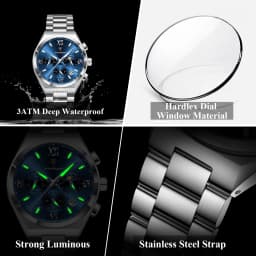 POEDAGAR Fashion Functional Man Wristwatch Luminous Week Date Business Watch For Men Stainless Steel Sports Men's Quartz Watches