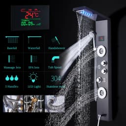 Newly Luxury Black/Brushed Bathroom Shower Faucet LED Shower Panel Column Bathtub Mixer Tap With Hand Shower Temperature Screen