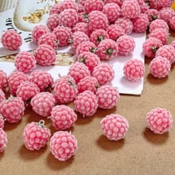 6/12/30/50pcs 3D Flocked Pink Raspberry Charms Fluffy Cute Fruit Resin Pendant for Earring Bracelet Keychain DIY Jewelry Making