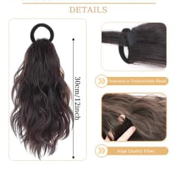 12inch Hair Ponytail Extensions Wig Wavy Curly Ponytail Hairpiece with Elastic Rubber Band Fluffy Wavy Ponytail for Women Wear