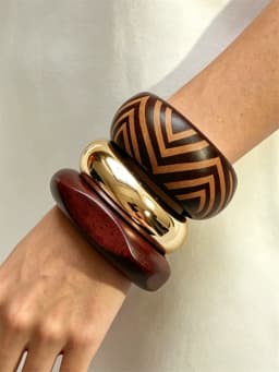 HUANZHI 3Piece Vintage Brown Geometric Resin Bracelet Set Exaggerated Different Shapes Wide Thick Stacked Wear Jewelry