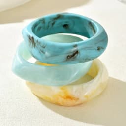 HUANZHI 3Piece Vintage Brown Geometric Resin Bracelet Set Exaggerated Different Shapes Wide Thick Stacked Wear Jewelry