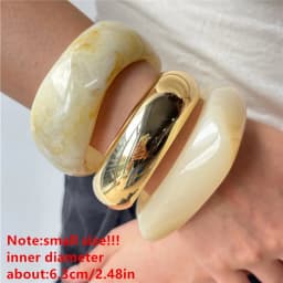 HUANZHI 3Piece Vintage Brown Geometric Resin Bracelet Set Exaggerated Different Shapes Wide Thick Stacked Wear Jewelry