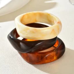 HUANZHI 3Piece Vintage Brown Geometric Resin Bracelet Set Exaggerated Different Shapes Wide Thick Stacked Wear Jewelry