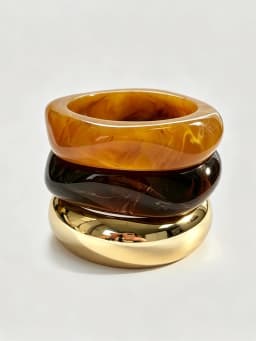 HUANZHI 3Piece Vintage Brown Geometric Resin Bracelet Set Exaggerated Different Shapes Wide Thick Stacked Wear Jewelry