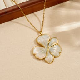 DIEYURO 316L Stainless Steel Light Luxury Golden White Enamel Flower Pendant Necklace For Women Classic Non-fading Neck Chain