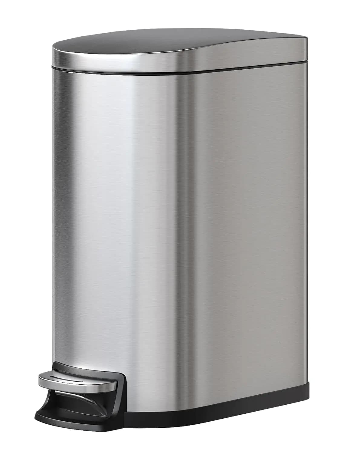 13 Gal / 50 L Slim Stainless Steel Step Trash Can with Soft-Close Lid – Kitchen Garbage Bin with Inner Bucket, Rear Handle, Rustproof, Silver