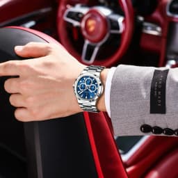 POEDAGAR Business Man Wristwatch Date Chronograph Waterproof Luminous Luxury Men Watch Stainless Steel Quartz Men's Watches Male