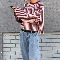 Striped Long Sleeve T Shirt Women Y2k Oversized Crewneck Sweatshirt Aesthtic Vintage Autumn Drop Shoulder Cute Going Out Tops