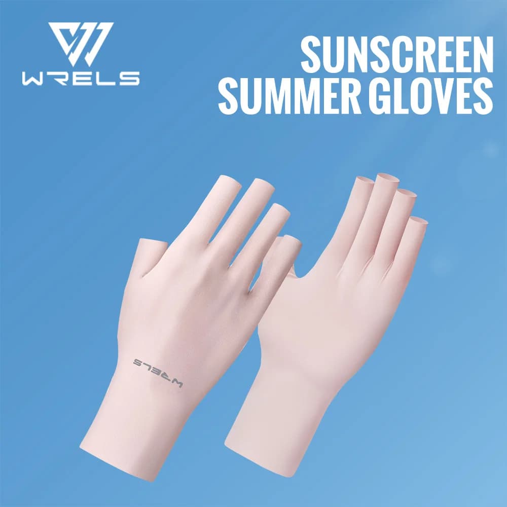 WRELS Fingerless Gloves Summer Sunscreen UV Protection Ice Silk Gloves Are UV Resistant Non Slip UPF50+ Fingerless Gloves