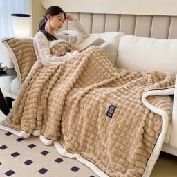Thick Faux Rabbit Fur Blanket Raised Stripe Autumn Winter Warm Throw Blankets for Bed Sofa Single Double Fluffy Plush Bedspread