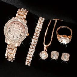 Full Diamond Roman Literal Steel Strip Watch with Starry Charm Business Quartz Watch Set