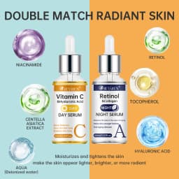 SUYARUN Day Vitamin C Night Retinol Serum - Brightening & Anti-Aging | 2-in-1 Formula for Skin Repair | All Skin Types.
