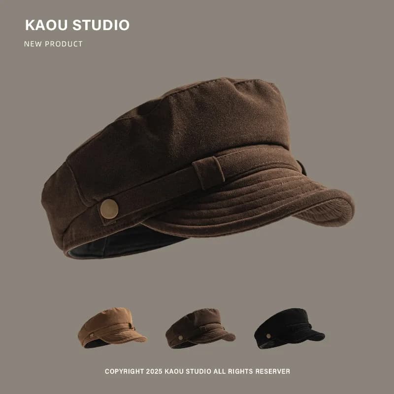 Japanese Solid Color Retro Suede Flat Top Painter Hat Autumn and Winter Men's and Women's British Casual Temperament Newsboy Cap