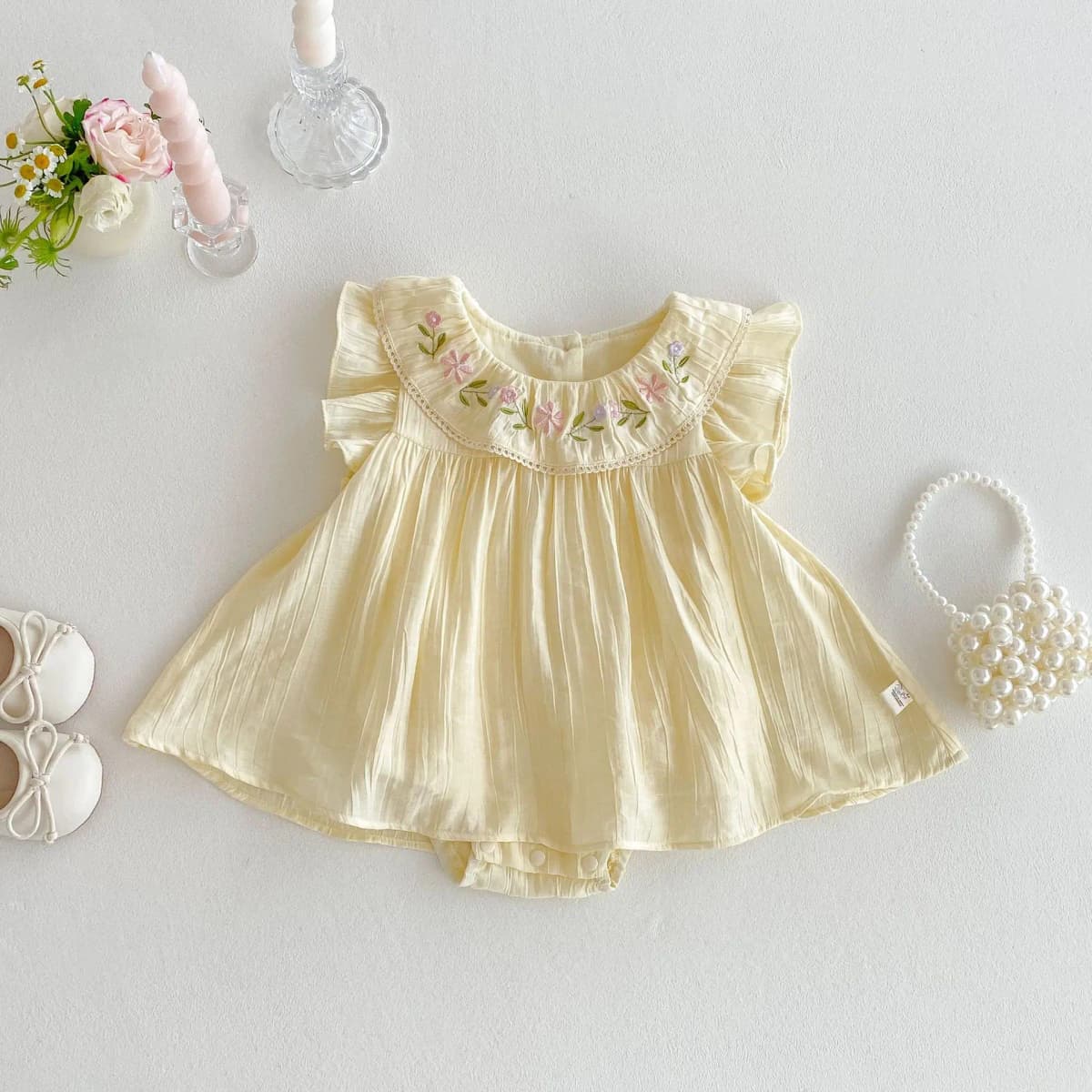 Baby Embroidery Bag Fart Dress 2025 New Summer Female Baby Korean Version Flying Sleeve Skirt Newborn Solid Color Clothes