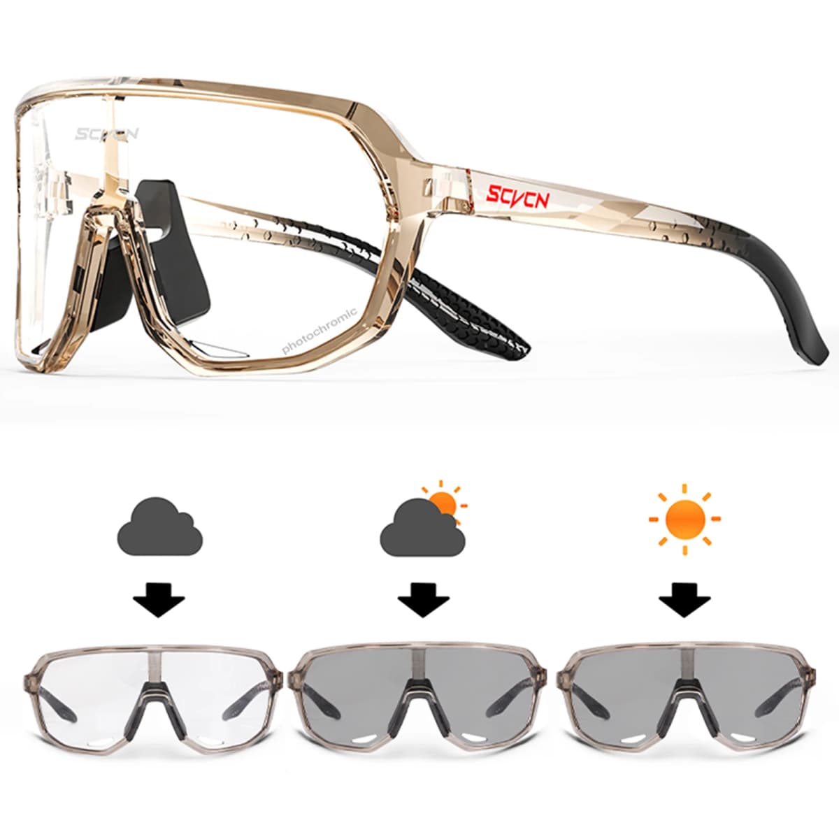 SCVCN Photochromic Cycling Glasses Outdoor Sports Bicycle Goggles Men MTB Cycling Sunglasses UV400 Road Bike Eyewear For Women
