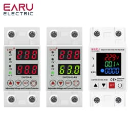 EARU 40A 63A Adjustable Over Under Current Voltage Protector Relay Switch Power kWh Energy Meter Voltmeter Automatic Reclosing
