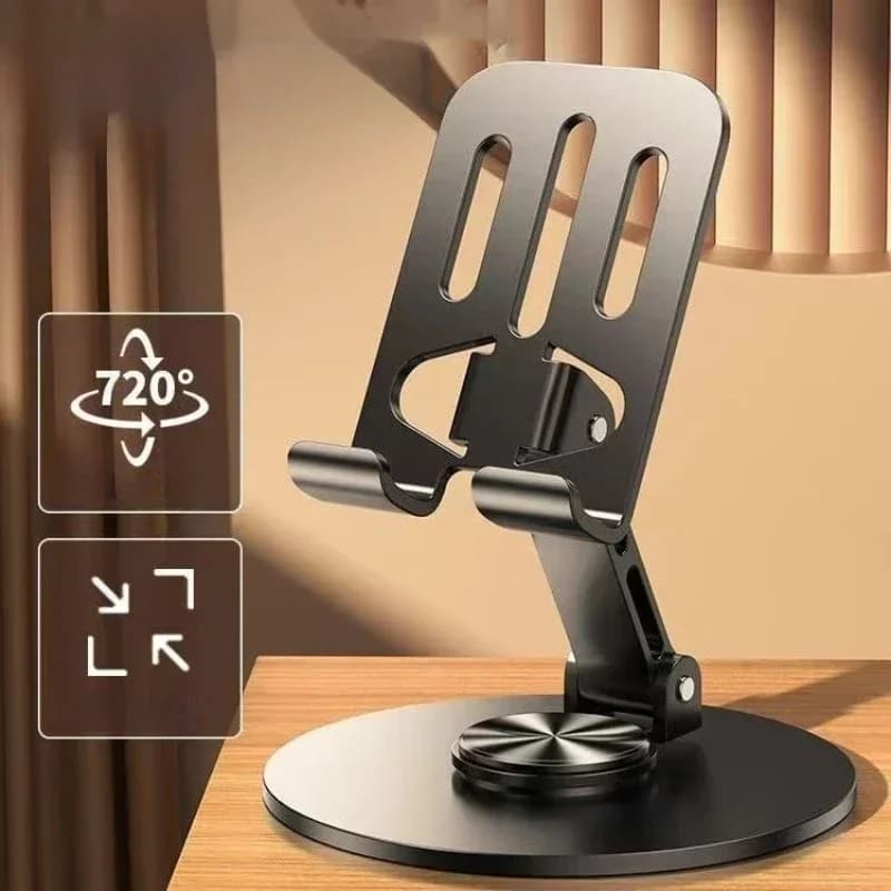 Universal All-Metal Aluminum 360° Rotating Mobile Phone Holder - Folding Double Shaft Design, Stable Anti-Slip Bracket