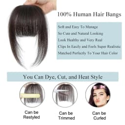 Human Hair Clip In French Bangs With Temple for Women Remy Hair Fringe with Temples Hairpieces Curved Bangs for Daily Wear