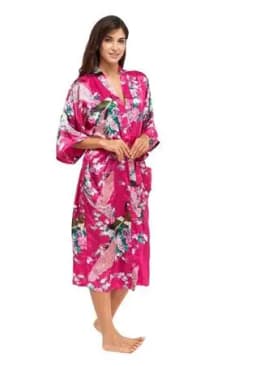 2015 Silk Bathrobe Women Satin Kimono Robes For Women Floral Robes Bridesmaids Long Kimono Robe Bride Silk Robe Dressing Gown