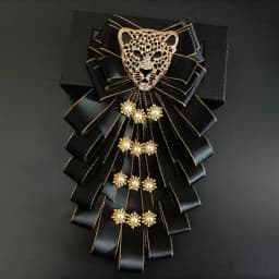 Men's Bow Tie Original Design Rhinestone Leopard Head Brooch Handmade Jewelry Gifts for Men Women High-end Wedding Collar Flower