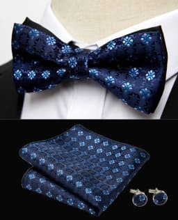 HUISHI Classic Blue Bowties For Men Paisley Floral Bow Tie Pocket Square Cufflinks Suit Set Wedding Party Plaid Solid Butterfly