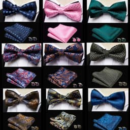 HUISHI Classic Blue Bowties For Men Paisley Floral Bow Tie Pocket Square Cufflinks Suit Set Wedding Party Plaid Solid Butterfly
