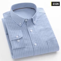 Fashion Korean Trends Casual Long-Sleeve Shirts for Men Slim Fit Plain Shirt 100% Cotton Plaid Striped Tops Soft Designer Clothe