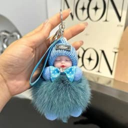 Cute Fluffy Plush Sleepy Doll Keychain For Women Bag Car Key Chain Kawaii Key Ring On Bag Car Trinket Pendant Gift