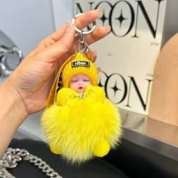 Cute Fluffy Plush Sleepy Doll Keychain For Women Bag Car Key Chain Kawaii Key Ring On Bag Car Trinket Pendant Gift