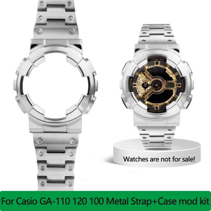 For Casio GA-110 GA-120 GA-100 Solid Stainless Steel Case Men's Waterproof Watchband Bezel GA110 Metal Strap +Case Mod Kit +Tool
