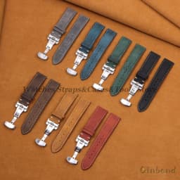 Genuine Cowhide Leather Band for Omega Business Watch Band for Seiko 14/16/18/20/22/24mm Butterfly Buckle Stitching Brown Straps