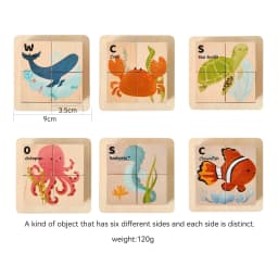 6 in 1 Wooden Chunky Puzzle Blocks for Toddlers Solid Wood Printing Smooth Burr Free Ocean Animals Fine Motor Skills Parent Game