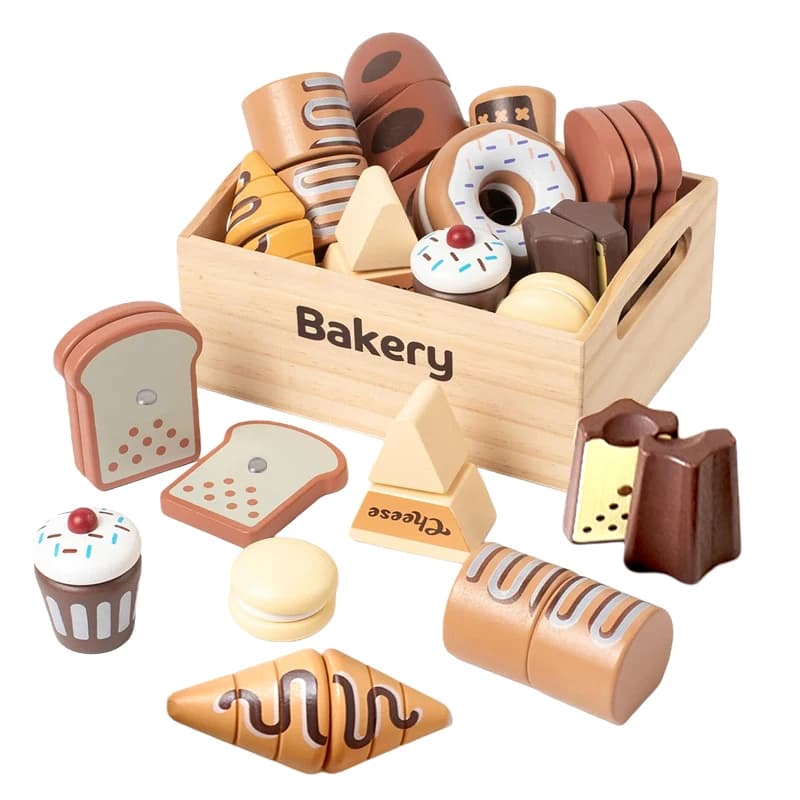 Wooden Pretend Play Kitchen Toys Cutting Food Accessories Set Fruit Vegetable Bakery Meat fish Early Educational Cognition Toys