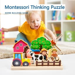 Kids Wooden Logical Thinking Game Farm Animal Scene Puzzles Build Matching Game Imagination Training Montessori Educational Toys