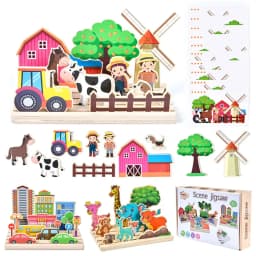 Kids Wooden Logical Thinking Game Farm Animal Scene Puzzles Build Matching Game Imagination Training Montessori Educational Toys