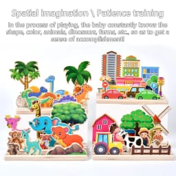 Kids Wooden Logical Thinking Game Farm Animal Scene Puzzles Build Matching Game Imagination Training Montessori Educational Toys