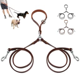 Double Dog Leash Genuine Leather Dual Dog Leash 360 Swivel Walking & Training Leash For Two Dogs Soft Handle