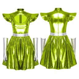 Adult Women Silver Astronaut Costume Alien Tutu Dress Suit Space Cadet Leotards Dress for Halloween Cosplay Theme Party Dress-up