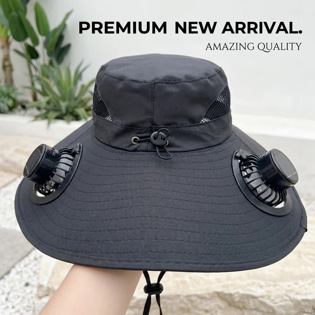 Solar Fan Hat Wide Brim UV Protection Breathable Cooling Sun Hat for Outdoor Fishing Hiking Camping Men Women
